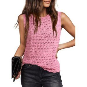 Pink Crochet Sleeveless Sweater Tank Top Summer Clothes